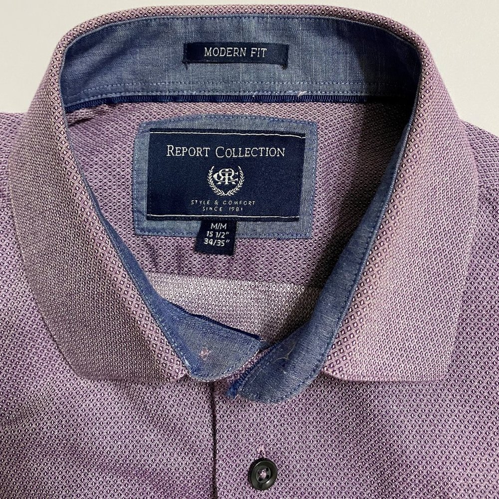 Report Collection  beautifully textured purple men’s shirt with dark buttons